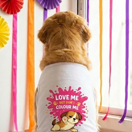 PawTaaka Love Me Don't Colour Me Holi Dog & Cat T-Shirt
