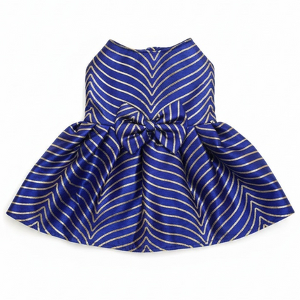Royal Blue Golden Zigzag Dog Dress – Festive & Wedding Celebration Wear