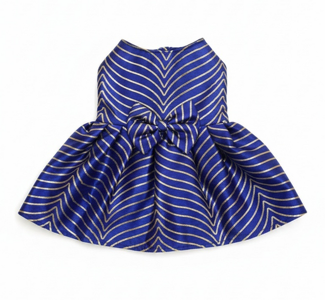 Royal Blue Golden Zigzag Dog Dress – Festive & Wedding Celebration Wear